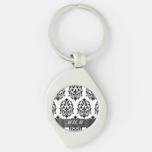 Chaveiro Mãe personalizada de damascos preto e branco