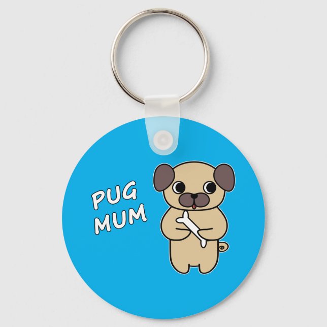 Chaveiro MÃE PUG - Azul Céu (Frente)