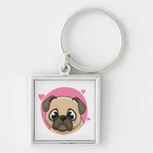 Chaveiro Mãe Pug Fofa Pai de Cachorrinho Desenho Animado Am
