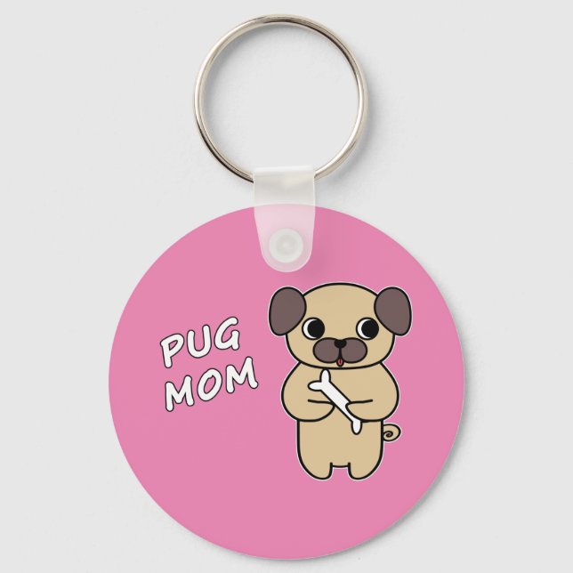 Chaveiro MÃE PUG - Rosa (Frente)