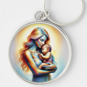 Chaveiro Mãe segurando o bebê tenente luminoso abraça a art