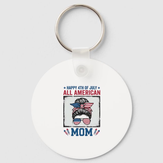 Chaveiro Mãe totalmente americana, design de camiseta vinta (Frente)
