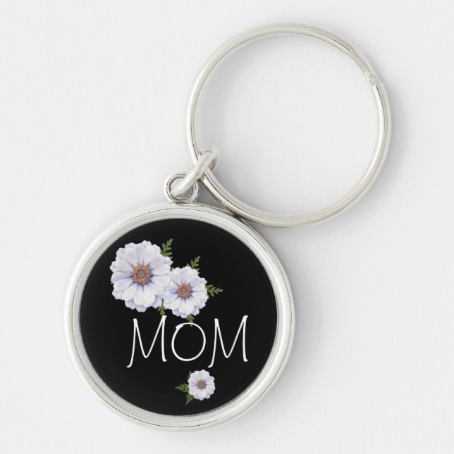 Chaveiro Mãe White Zinnias Dia de as mães Key Chain (Frente)