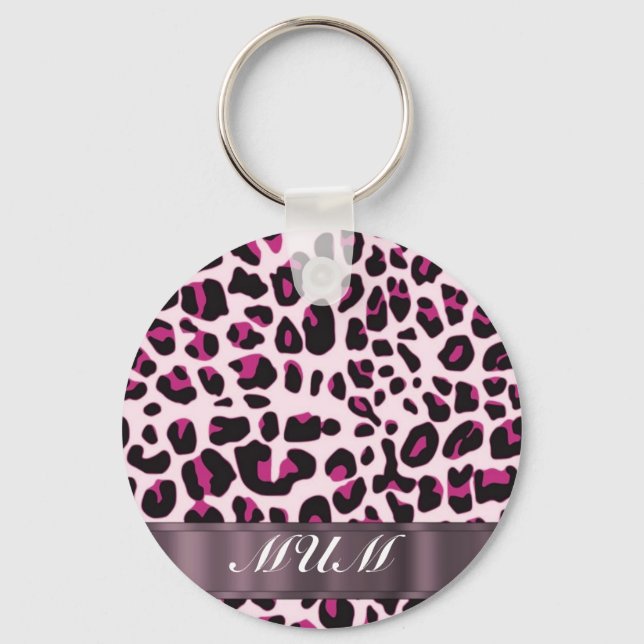 Chaveiro Mães personalizadas de impressão leopardo rosa (Frente)