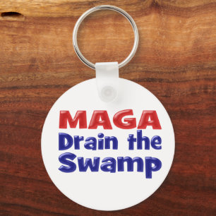 Chaveiro MAGA Drain the Swamp with red blue text