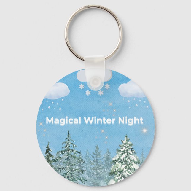 Chaveiro "Magical Winter Nights: Snow-Covered Trees & Shini (Frente)