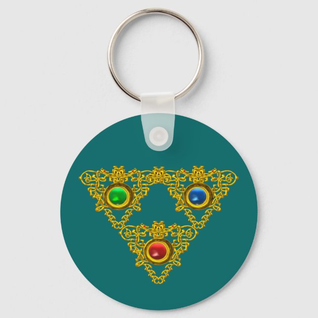 CHAVEIRO MÁGICO ELFIC TALISMAN/DOURADO TRIÂNGULO COM GEMSTO (Frente)