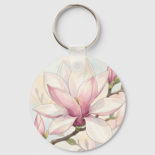 Chaveiro Magnólia Rosa Delicada em Aquarela em Flor