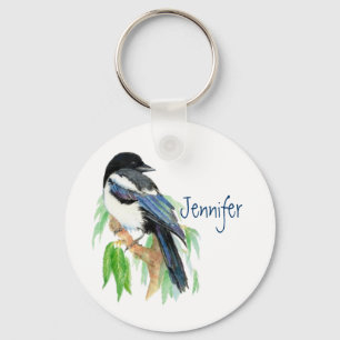 Chaveiro Magpie em Willow Tree, Bird, Jardim para Personali