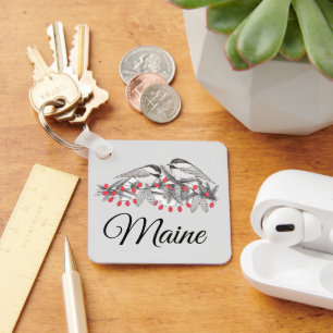 Chaveiro Maine Chickadee Bird Feriado de inverno Neve