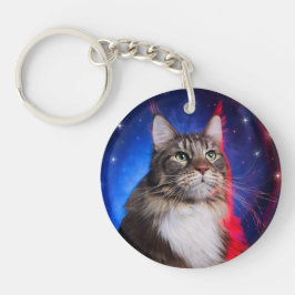 Chaveiro Maine Coon Cat Com Azul Branco Vermelho Aura E Est