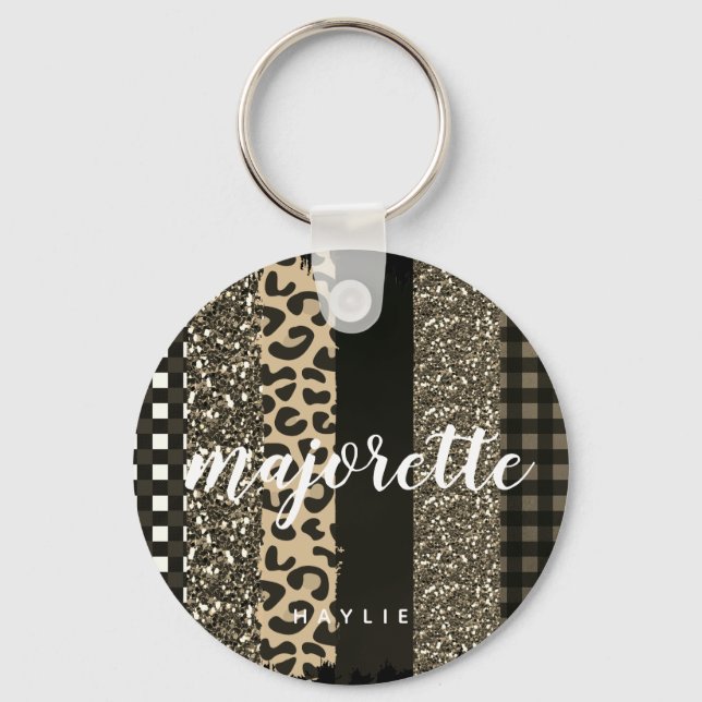 Chaveiro Majorette Faux Cheetah e Glitter personalizados (Frente)