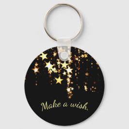 Chaveiro Make a Wish on Falling Gold Stars on Black