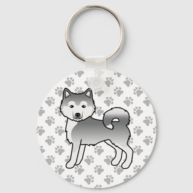 Chaveiro Malamute Alaskan Prateado Cachorro Cartoon Fofo &  (Frente)