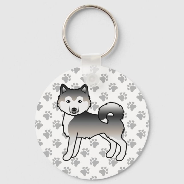 Chaveiro Malamute do Alasca Cinza Fofo Cachorro de Desenho  (Frente)