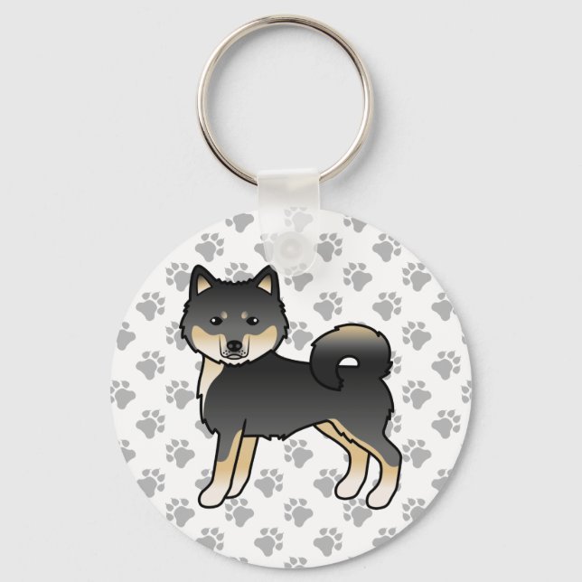 Chaveiro Malamute do Alasca Preto e Bege Cartoon Cão & Pata (Frente)