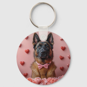 Chaveiro Malinois belgas com Rosas - Dia de os namorados