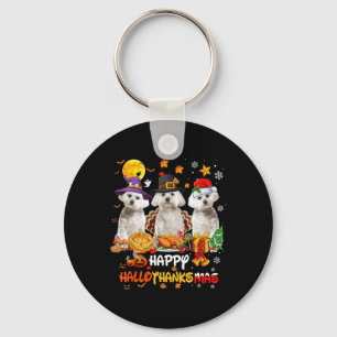 Chaveiro Maltês Cão Feliz Halloween Feliz de Ação de Graças