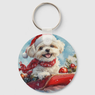 Chaveiro Malti Tzu Cachorro no Trenó Deixe Nevar Natal