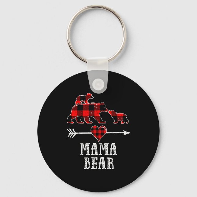 Chaveiro Mama Bear 2 Cubs Shirt, Christmas Mama Bear Plaid  (Frente)