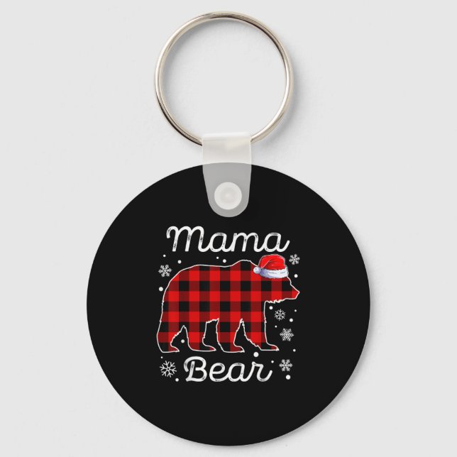 Chaveiro Mama Bear Christmas Pajamas Red Plaid Buffalo Fami (Frente)