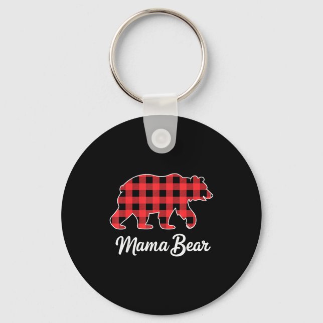 Chaveiro Mama Bear Christmas Red Buffalo Plaid Family Match (Frente)