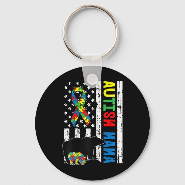 Chaveiro Mama Bear Correspondendo Autismo Familiar Oferece  (Frente)