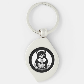 Chaveiro Mama Bear with Two Cubs Heart Line Art Design