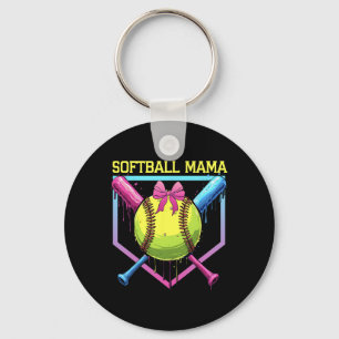 Chaveiro Mama de Softball Home Plate Drip Coquette Laço Mul