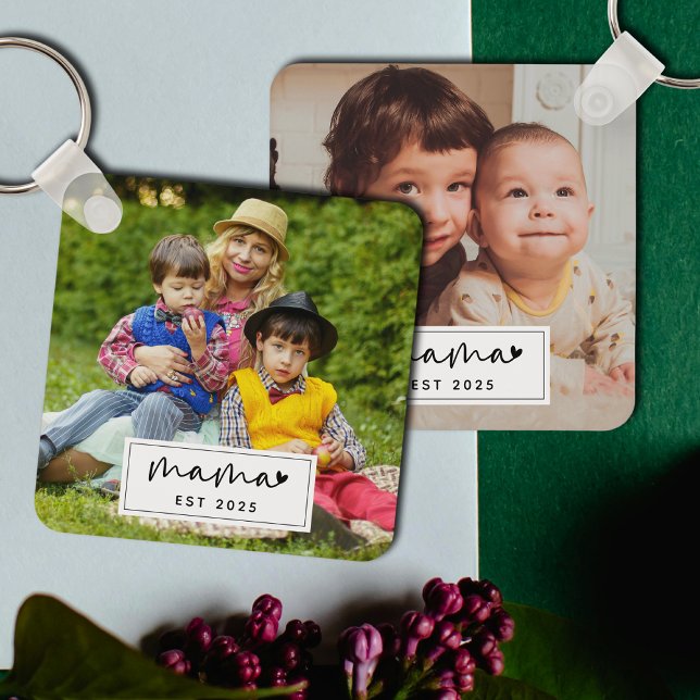 Chaveiro Mama Established Year Simple Photo Personalized (Criador carregado)
