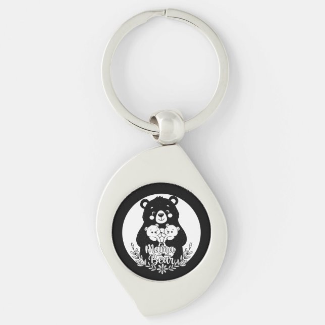 Chaveiro Mama Urso com Dois Filhotes Desenho de Linha Coraç (Frente)