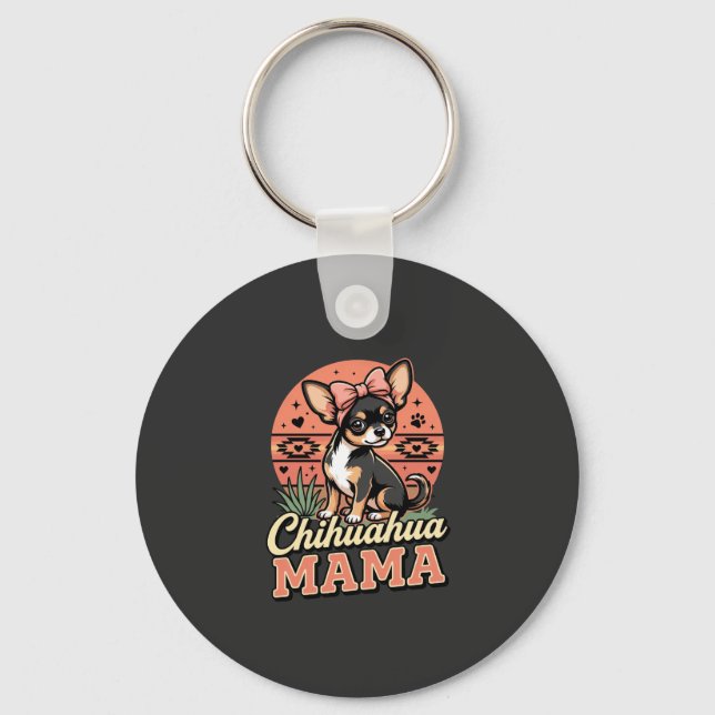 Chaveiro Mamãe Chihuahua Fofa com Laço Mãe de Cachorro (Frente)