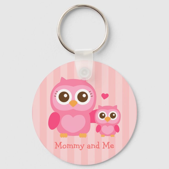 Chaveiro Mamãe e eu, coruja-bebê, rosa (Frente)