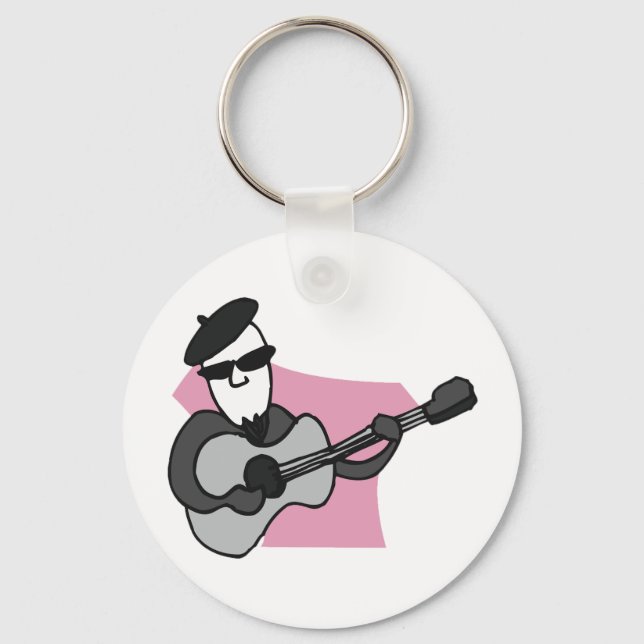 Chaveiro Man Wearing Beret Playing Acoustic Guitar (Frente)