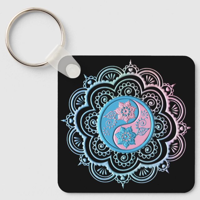 Chaveiro Mandala Azul e Rosa (Frente)