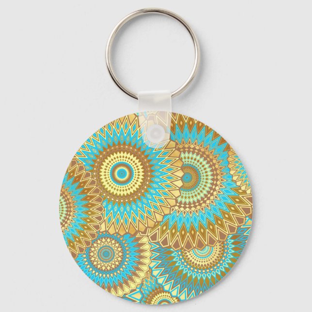 Chaveiro Mandala Azul Marrom Dourado Sobreposto (Frente)