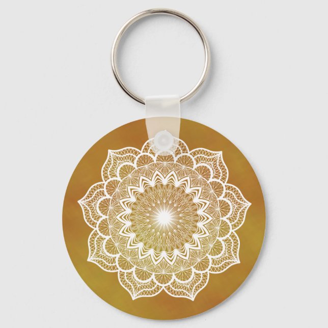Chaveiro Mandala Branco em Fundo Dourado (Verso)