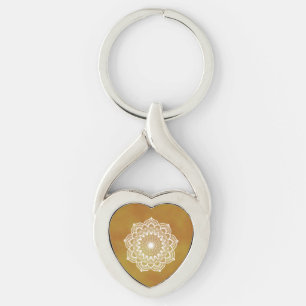 Chaveiro Mandala Branco em Fundo Dourado