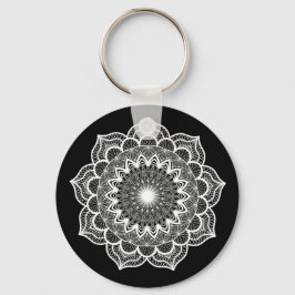 Chaveiro Mandala Branco em Fundo Preto