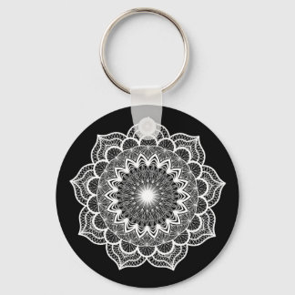 Chaveiro Mandala Branco em Fundo Preto