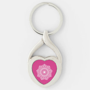 Chaveiro Mandala Branco em Fundo Rosa