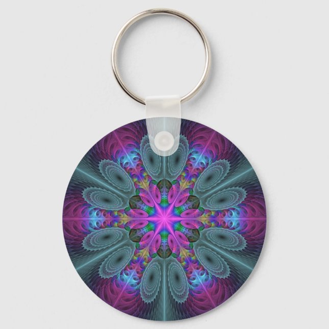Chaveiro Mandala Colorida Marcante Arte Fractal Caleidoscóp (Frente)