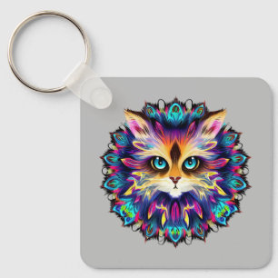 Chaveiro Mandala com um retrato de gato peludo