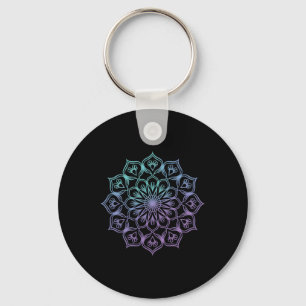 Chaveiro Mandala de Aquarela Arte de Geometria Fractal Sagr