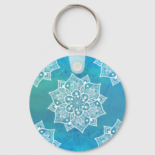 Chaveiro Mandala de cor azul-azul-turquesa moderna