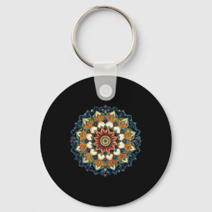 Chaveiro Mandala de Explosão Solar Floral Boêmio Para Medit