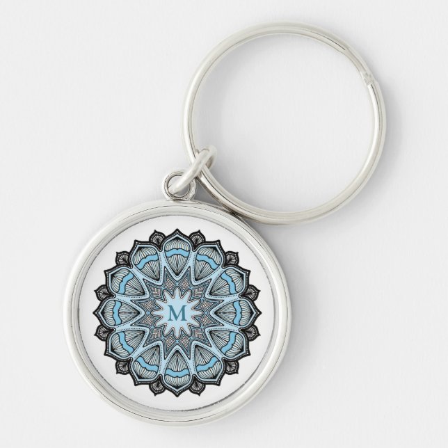 Chaveiro Mandala de Monograma Azul Ornamentado (Frente)