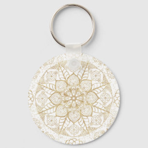 Chaveiro Mandala de ouro desenhada à mão de na moda boho