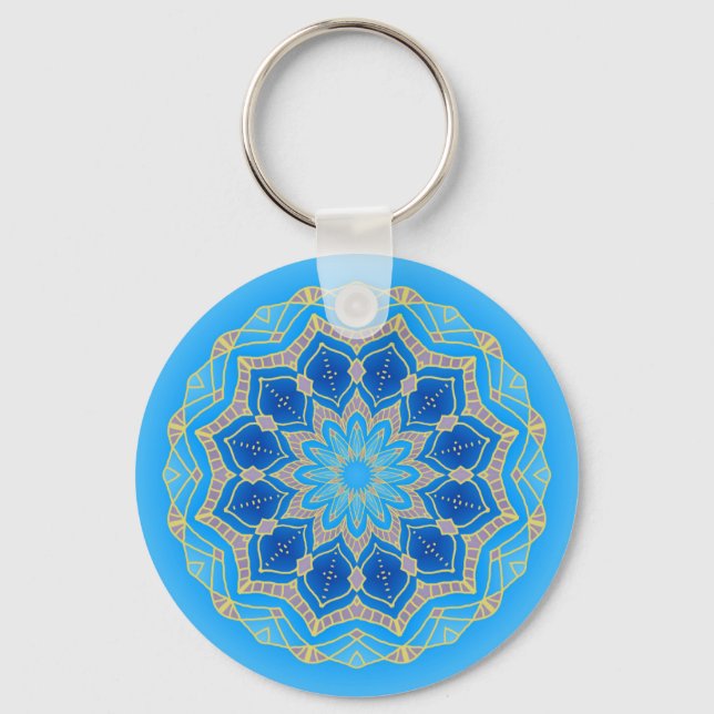Chaveiro Mandala em azul elétrico e turquesa (Frente)