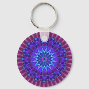 Chaveiro Mandala estrela em azul flor magenta